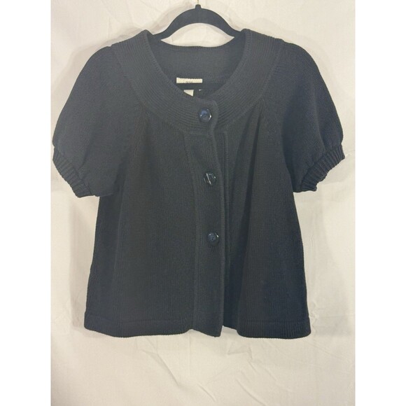 Ann Taylor Loft Blk Lrg Butt-up 100% Cotton Cap Sleeve Sweater Sz L - Picture 3 of 11